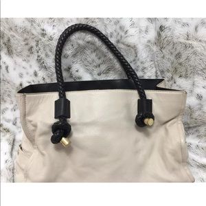 Purse, Leather, Creme/Black, MED size